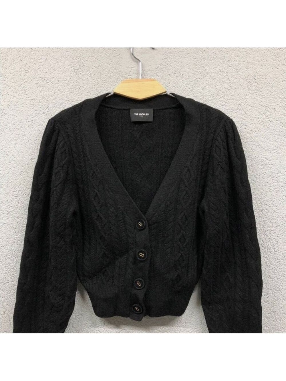 The Kooples Black Cable Knit Crop Cardigan  Button-Up Cardigan size 2 Small